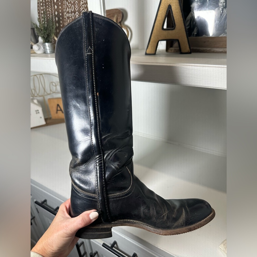 Justin Western Boots Womens 7.5B Black Leather Cowboy Boots USA Made Classic - Picture 8 of 10